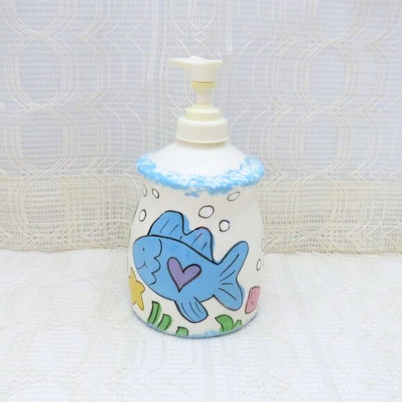 Vintage Handmade Ceramic Soap Dispenser With Fish And Sea Animals - Picture 2 of 8